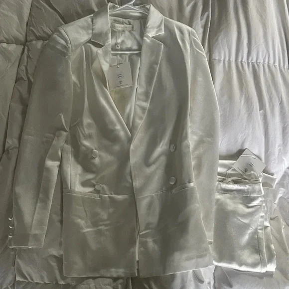 Abyss by Abbey Omair White Women's Jacket Small Pantsuit Medium $490 - Picture 9 of 11